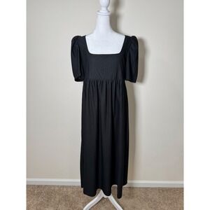 ASOS DESIGN Black Puff Sleeve Square Neck Midi Dress US 12